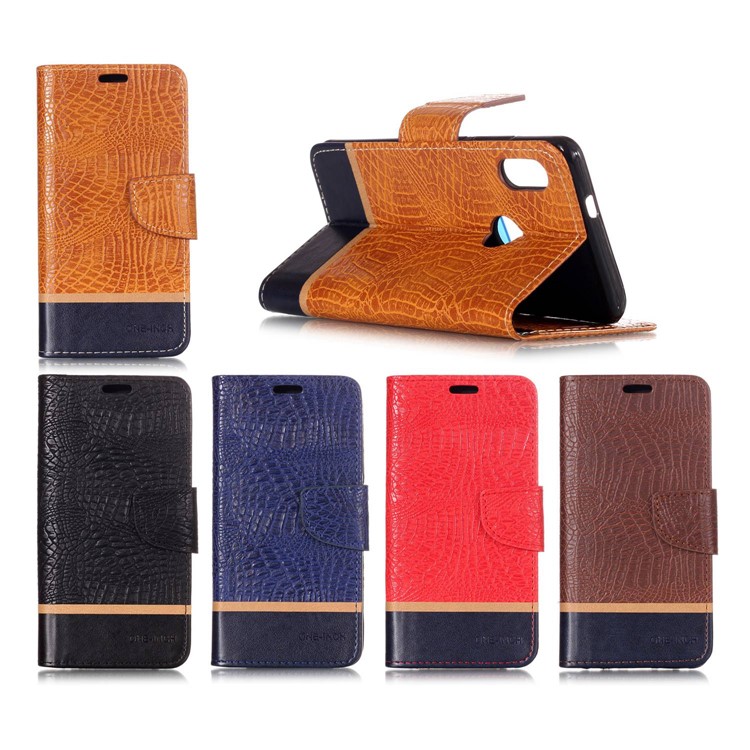 Croco Texture Splicing PU Leather Wallet Case for Xiaomi Mi A2 / Mi 6X - Black-8