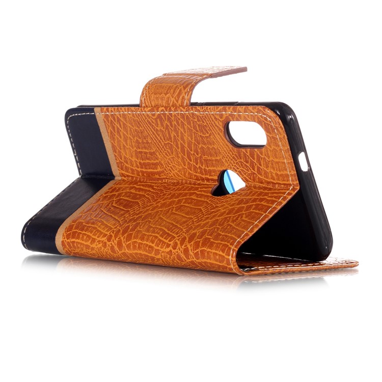 Croco Texture Splicing PU Leather Wallet Cover Case for Xiaomi Mi A2 / Mi 6X - Brown-6
