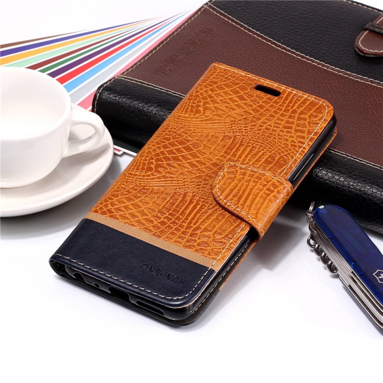 Croco Texture Splicing PU Leather Wallet Cover Case for Xiaomi Mi A2 / Mi 6X - Brown-7