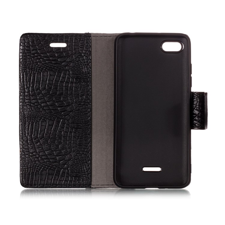 Crocodile Texture Splicing PU Leather Wallet Stand Case for Xiaomi Redmi 6A - Black-3