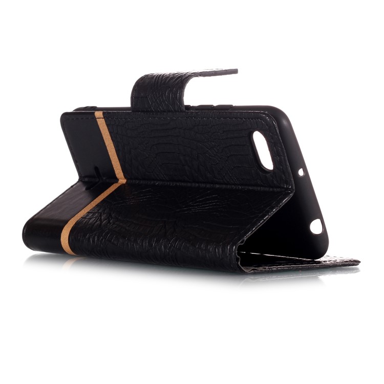Crocodile Texture Splicing PU Leather Wallet Stand Case for Xiaomi Redmi 6A - Black-6