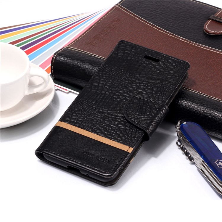 Crocodile Texture Splicing PU Leather Wallet Stand Case for Xiaomi Redmi 6A - Black-7