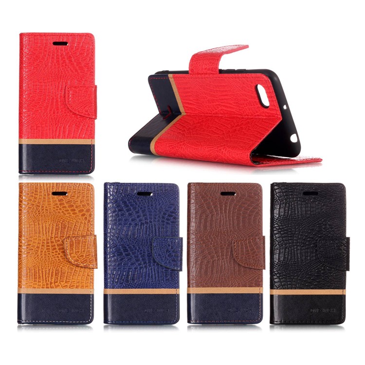 Crocodile Texture Splicing PU Leather Wallet Stand Case for Xiaomi Redmi 6A - Black-8