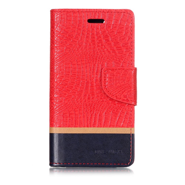 Crocodile Texture Splicing PU Leather Wallet Stand Cover for Xiaomi Redmi 6A - Red-1