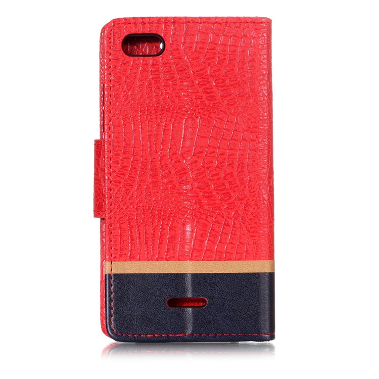 Crocodile Texture Splicing PU Leather Wallet Stand Cover for Xiaomi Redmi 6A - Red-2