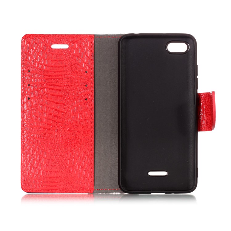 Crocodile Texture Splicing PU Leather Wallet Stand Cover for Xiaomi Redmi 6A - Red-3