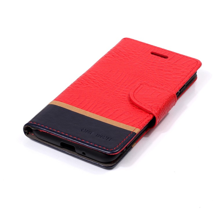 Crocodile Texture Splicing PU Leather Wallet Stand Cover for Xiaomi Redmi 6A - Red-4