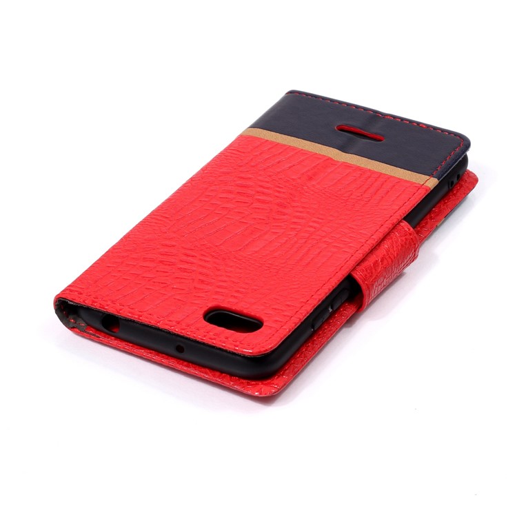 Crocodile Texture Splicing PU Leather Wallet Stand Cover for Xiaomi Redmi 6A - Red-5