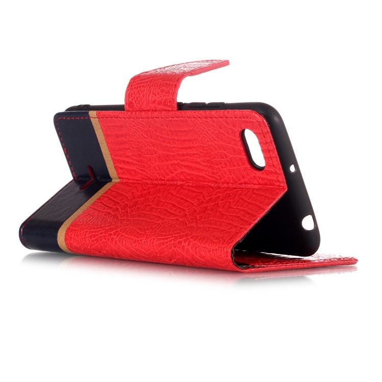 Crocodile Texture Splicing PU Leather Wallet Stand Cover for Xiaomi Redmi 6A - Red-6