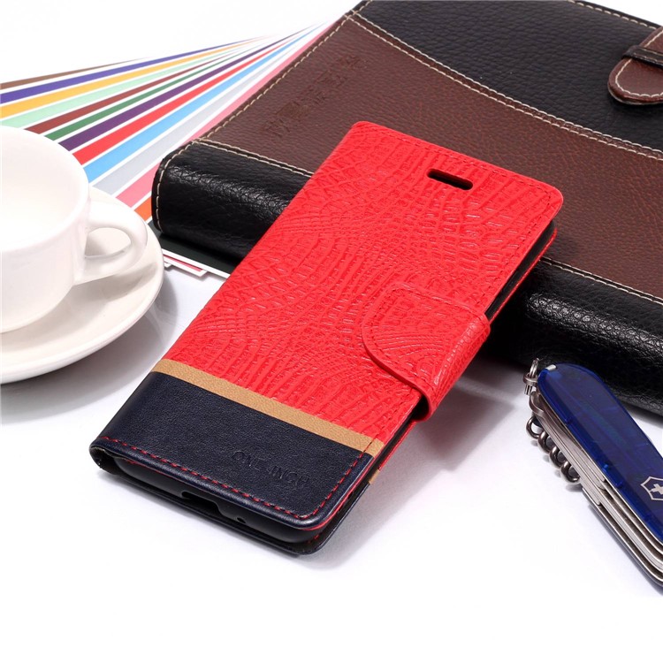 Crocodile Texture Splicing PU Leather Wallet Stand Cover for Xiaomi Redmi 6A - Red-7