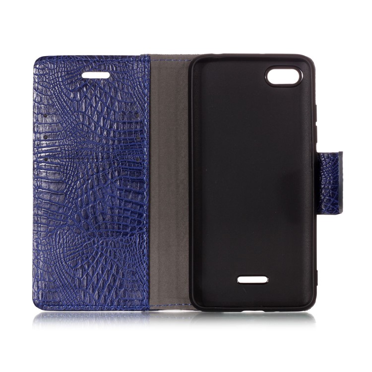 Crocodile Texture Splicing PU Leather Wallet Flip Casing for Xiaomi Redmi 6A - Blue-3