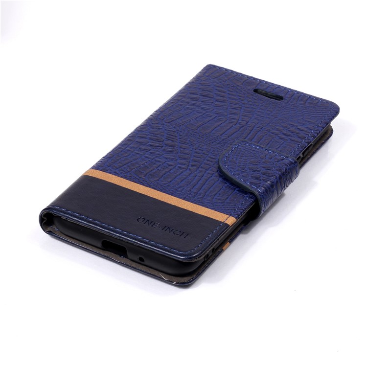Crocodile Texture Splicing PU Leather Wallet Flip Casing for Xiaomi Redmi 6A - Blue-4
