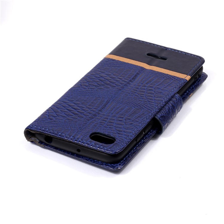 Crocodile Texture Splicing PU Leather Wallet Flip Casing for Xiaomi Redmi 6A - Blue-5