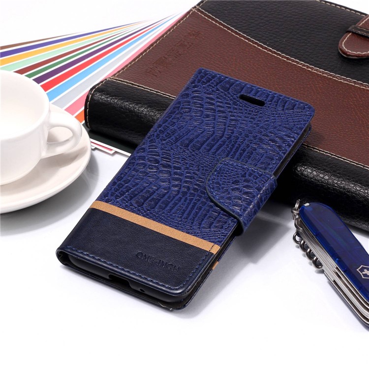 Crocodile Texture Splicing PU Leather Wallet Flip Casing for Xiaomi Redmi 6A - Blue-7