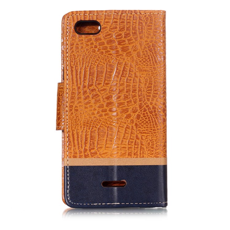 Crocodile Texture Splicing PU Leather Wallet Cover Case for Xiaomi Redmi 6A - Brown-2
