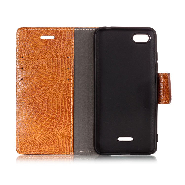 Crocodile Texture Splicing PU Leather Wallet Cover Case for Xiaomi Redmi 6A - Brown-3