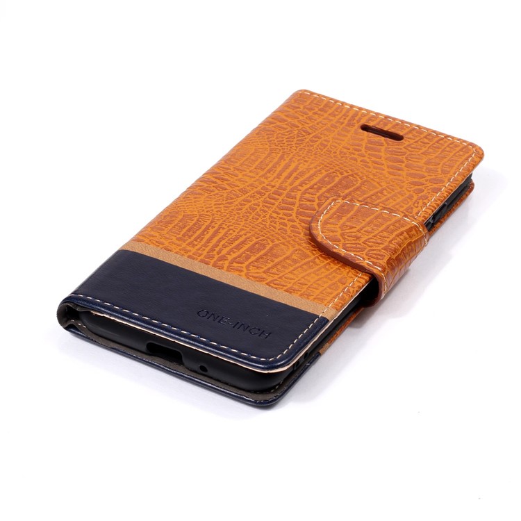 Crocodile Texture Splicing PU Leather Wallet Cover Case for Xiaomi Redmi 6A - Brown-4