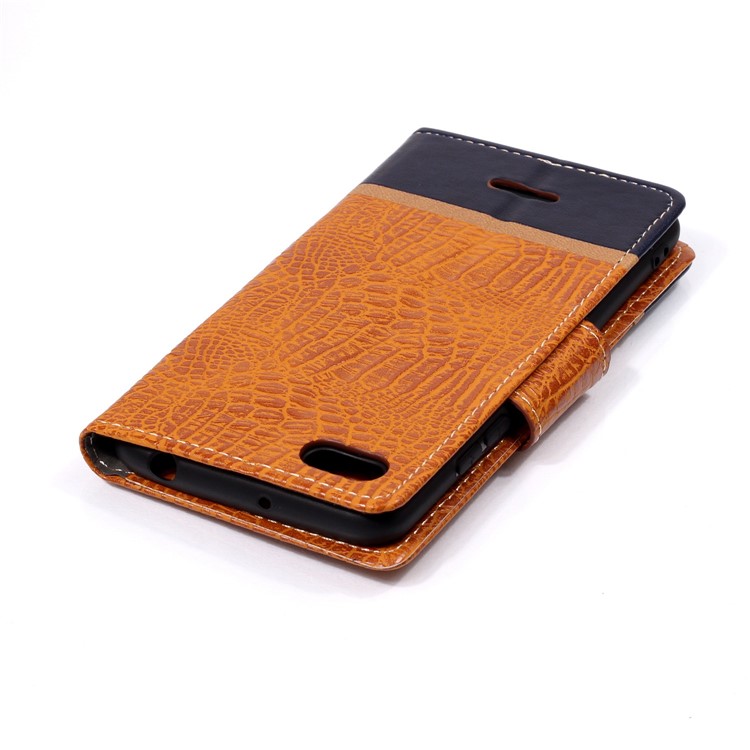 Crocodile Texture Splicing PU Leather Wallet Cover Case for Xiaomi Redmi 6A - Brown-5