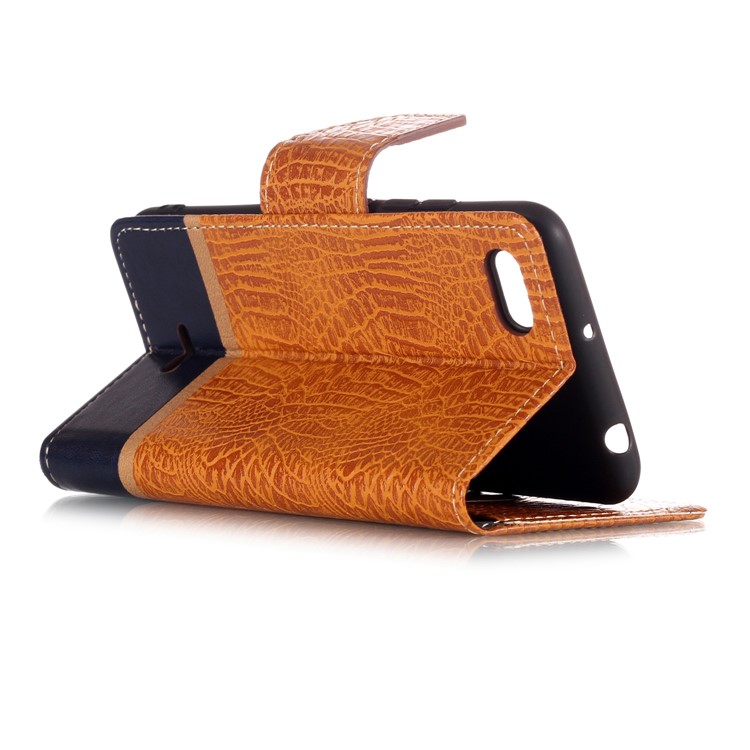Crocodile Texture Splicing PU Leather Wallet Cover Case for Xiaomi Redmi 6A - Brown-6