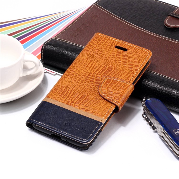 Crocodile Texture Splicing PU Leather Wallet Cover Case for Xiaomi Redmi 6A - Brown-7