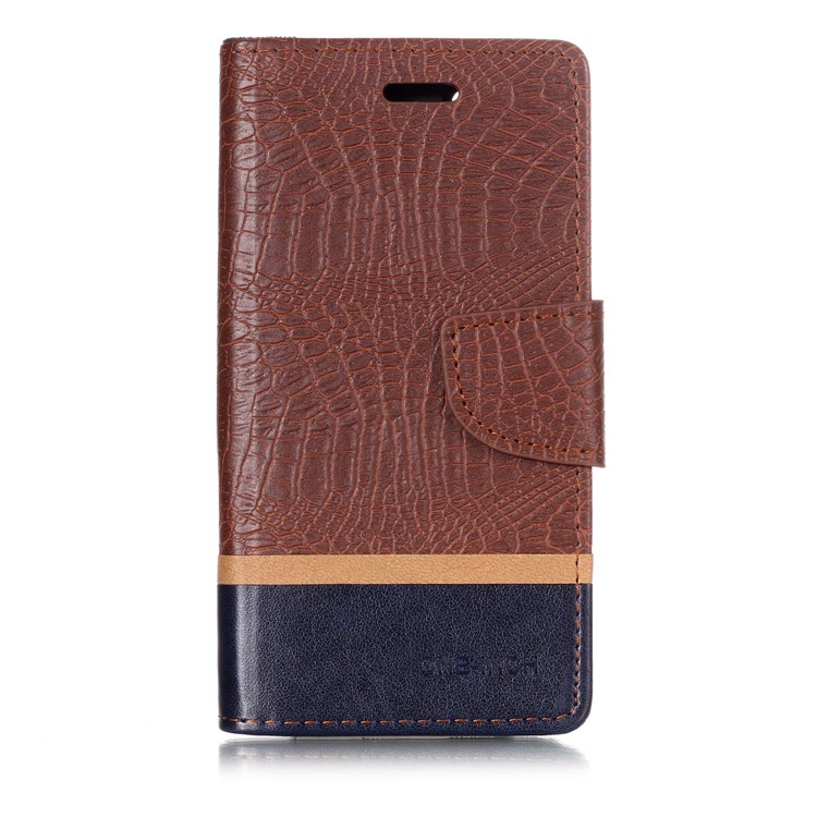 Crocodile Texture Splicing PU Leather Stand Protective Shell for Xiaomi Redmi 6A - Coffee-1
