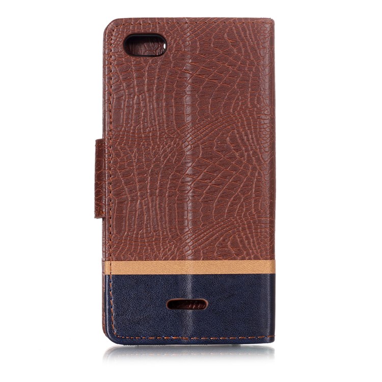 Crocodile Texture Splicing PU Leather Stand Protective Shell for Xiaomi Redmi 6A - Coffee-2