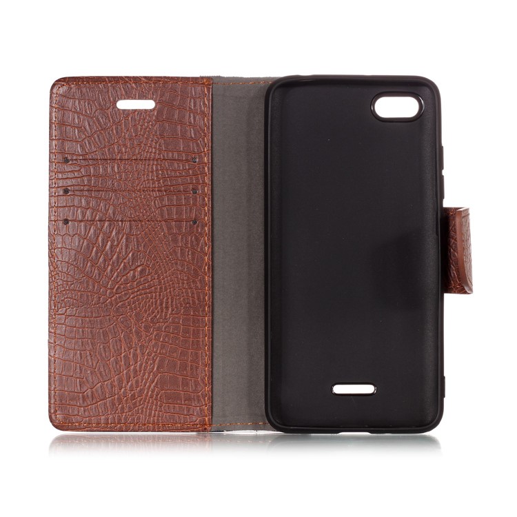 Crocodile Texture Splicing PU Leather Stand Protective Shell for Xiaomi Redmi 6A - Coffee-3