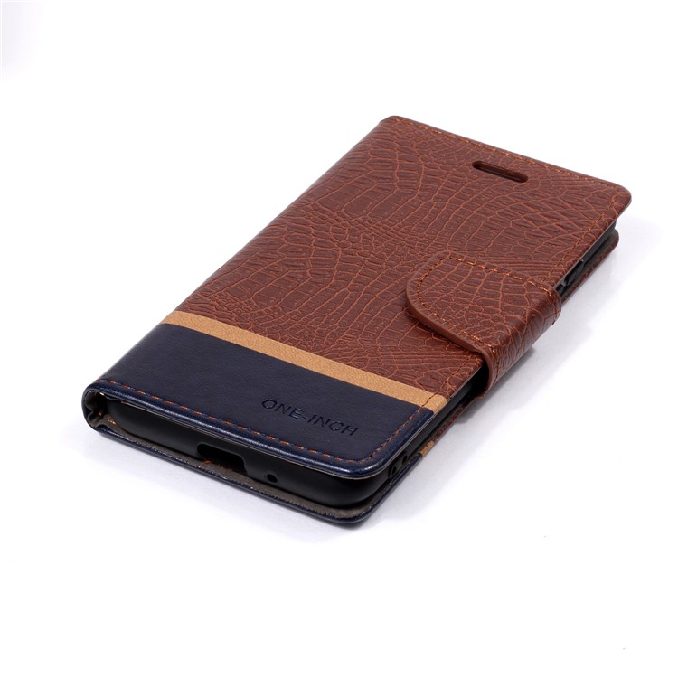 Crocodile Texture Splicing PU Leather Stand Protective Shell for Xiaomi Redmi 6A - Coffee-4
