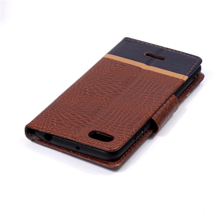 Crocodile Texture Splicing PU Leather Stand Protective Shell for Xiaomi Redmi 6A - Coffee-5