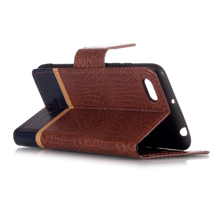 Crocodile Texture Splicing PU Leather Stand Protective Shell for Xiaomi Redmi 6A - Coffee-6