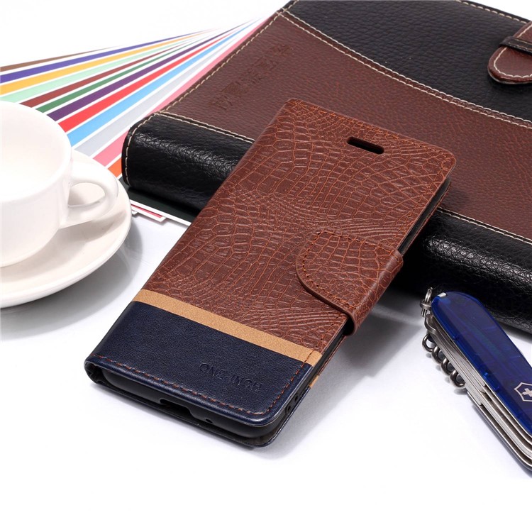 Crocodile Texture Splicing PU Leather Stand Protective Shell for Xiaomi Redmi 6A - Coffee-7