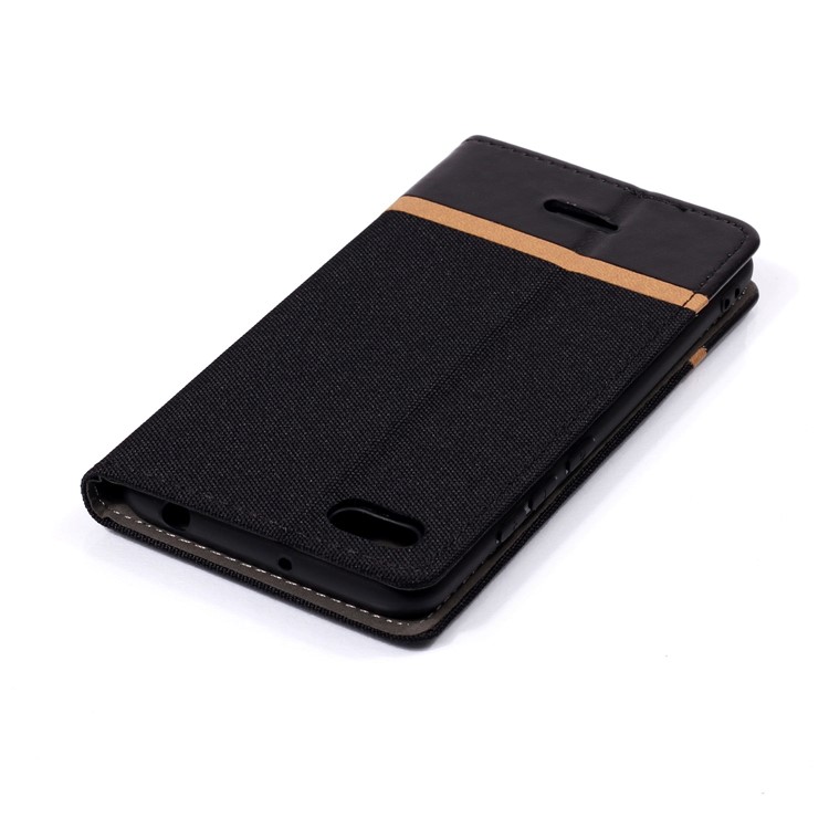 Cloth Texture Splicing PU Leather Card Holder Stand Phone Case for Xiaomi Redmi 6A (Single 12MP Rear Camera) - Black-3