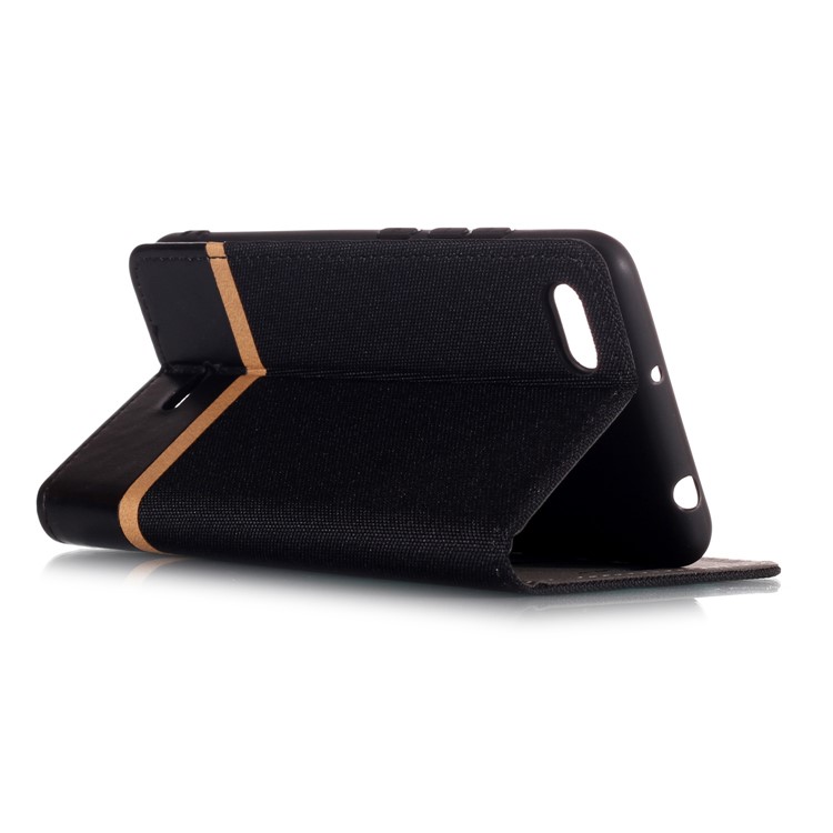 Cloth Texture Splicing PU Leather Card Holder Stand Phone Case for Xiaomi Redmi 6A (Single 12MP Rear Camera) - Black-4