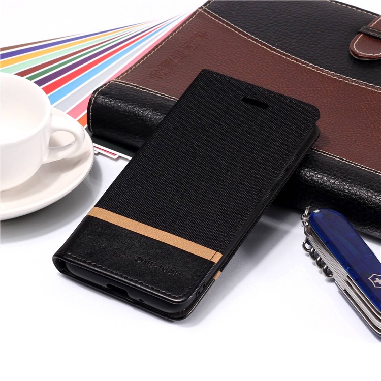 Cloth Texture Splicing PU Leather Card Holder Stand Phone Case for Xiaomi Redmi 6A (Single 12MP Rear Camera) - Black-6