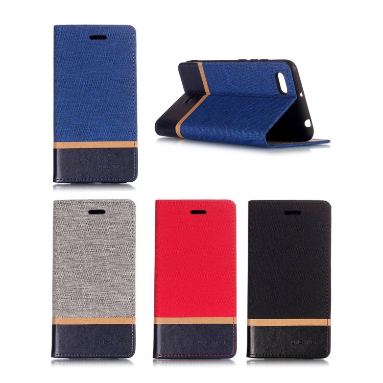 Cloth Texture Splicing PU Leather Card Holder Stand Phone Case for Xiaomi Redmi 6A (Single 12MP Rear Camera) - Black-7
