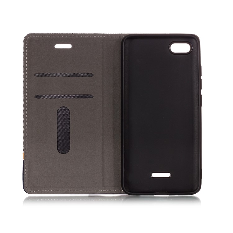 Cloth Texture Splicing PU Leather Stand Flip Case with Card Holder for Xiaomi Redmi 6A (Single 12MP Rear Camera) - Grey-3