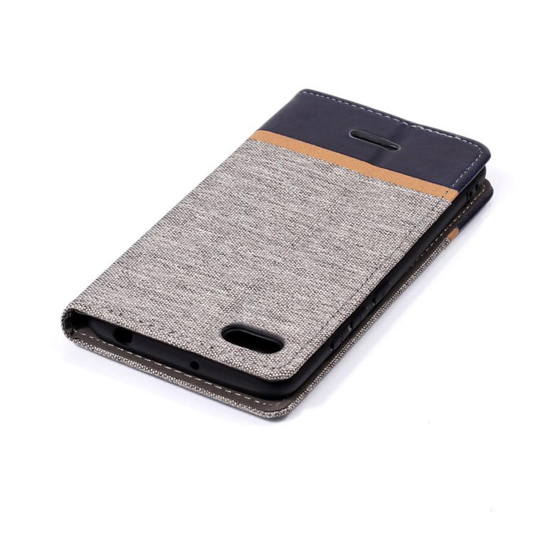 Cloth Texture Splicing PU Leather Stand Flip Case with Card Holder for Xiaomi Redmi 6A (Single 12MP Rear Camera) - Grey-5