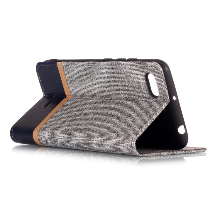 Cloth Texture Splicing PU Leather Stand Flip Case with Card Holder for Xiaomi Redmi 6A (Single 12MP Rear Camera) - Grey-6
