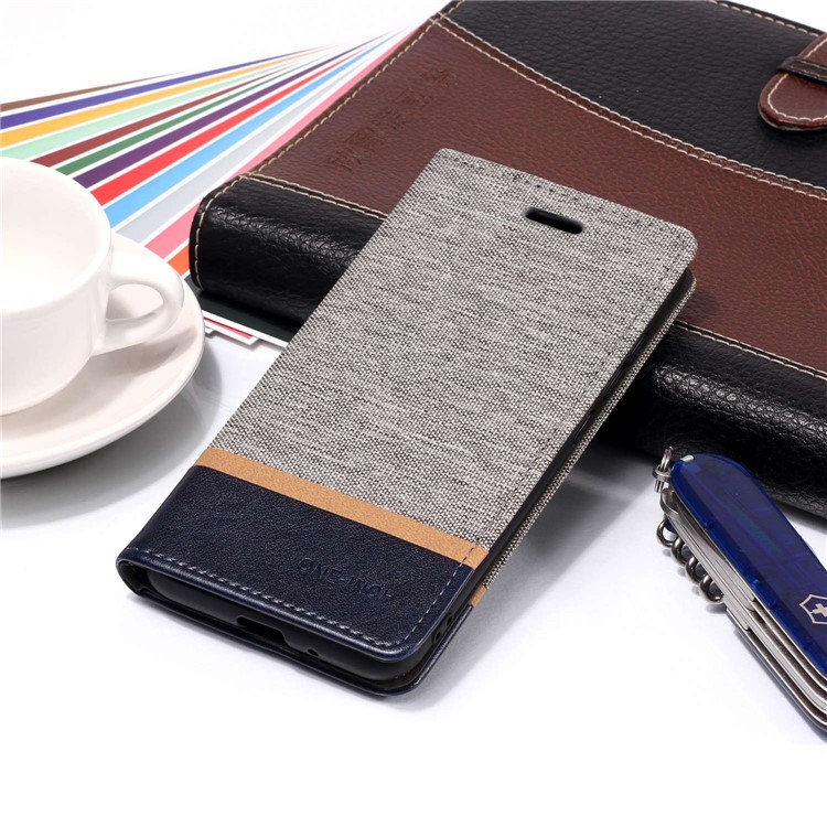 Cloth Texture Splicing PU Leather Stand Flip Case with Card Holder for Xiaomi Redmi 6A (Single 12MP Rear Camera) - Grey-7