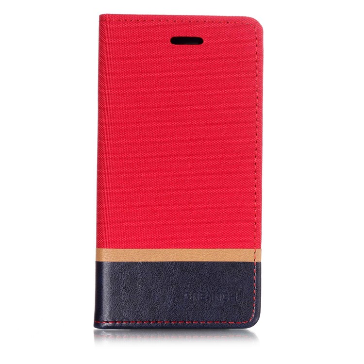 Cloth Texture Splicing Leather Card Holder Stand Cover Case for Xiaomi Redmi 6A (Single 12MP Rear Camera) - Red-1