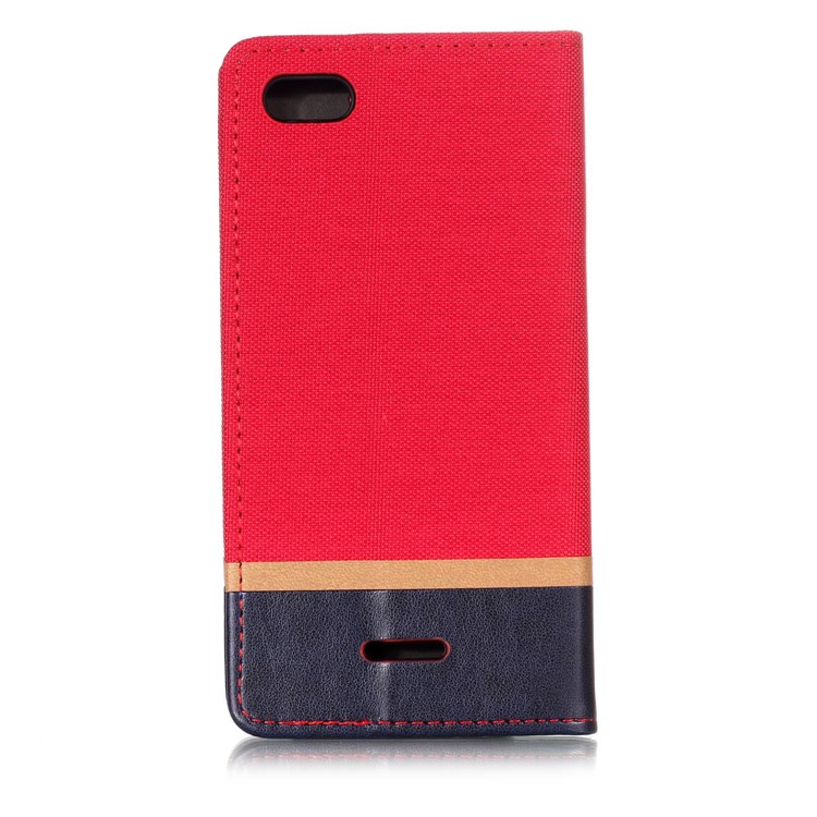 Cloth Texture Splicing Leather Card Holder Stand Cover Case for Xiaomi Redmi 6A (Single 12MP Rear Camera) - Red-2