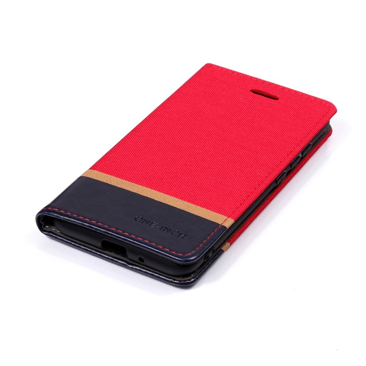 Cloth Texture Splicing Leather Card Holder Stand Cover Case for Xiaomi Redmi 6A (Single 12MP Rear Camera) - Red-3