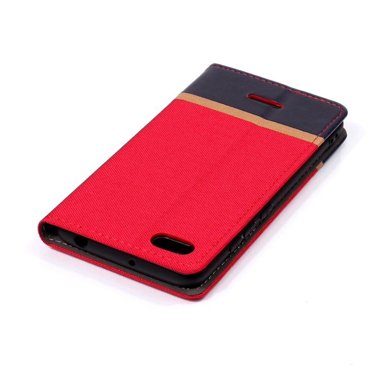 Cloth Texture Splicing Leather Card Holder Stand Cover Case for Xiaomi Redmi 6A (Single 12MP Rear Camera) - Red-4