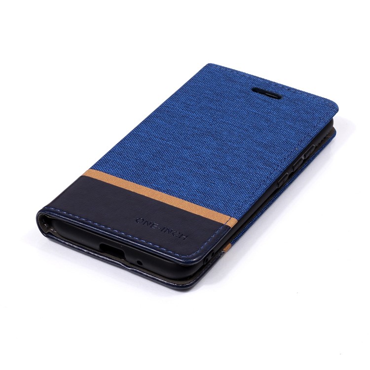 Cloth Texture Splicing PU Leather Stand Magnetic Phone Casing for Xiaomi Redmi 6A (Single 12MP Rear Camera) - Blue-3