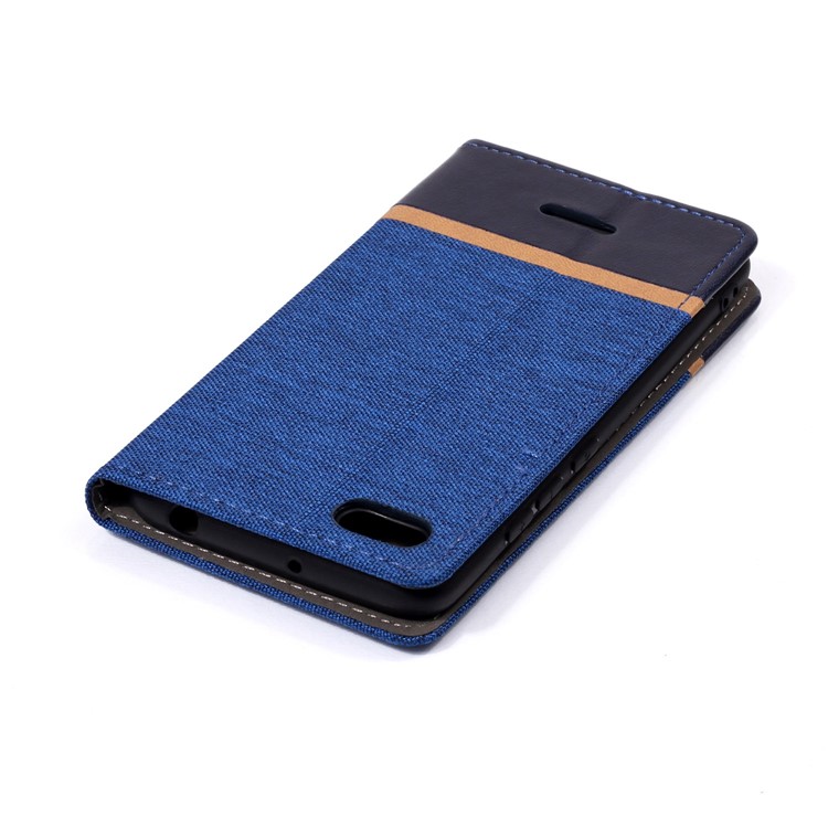 Cloth Texture Splicing PU Leather Stand Magnetic Phone Casing for Xiaomi Redmi 6A (Single 12MP Rear Camera) - Blue-4