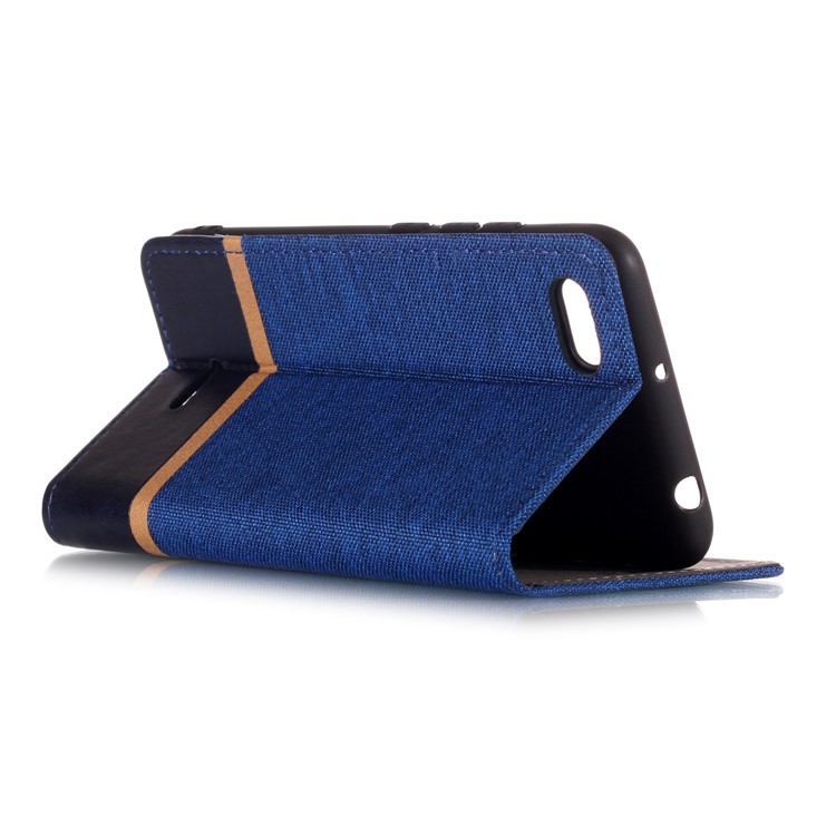 Cloth Texture Splicing PU Leather Stand Magnetic Phone Casing for Xiaomi Redmi 6A (Single 12MP Rear Camera) - Blue-5