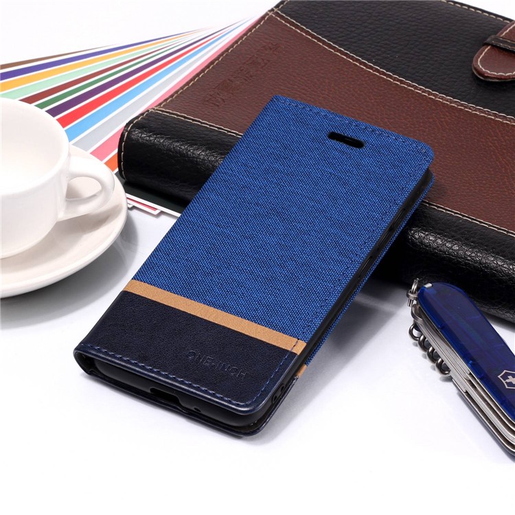 Cloth Texture Splicing PU Leather Stand Magnetic Phone Casing for Xiaomi Redmi 6A (Single 12MP Rear Camera) - Blue-6