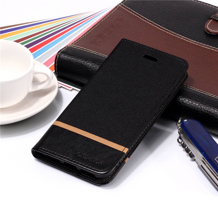 Cloth Texture Splicing PU Leather Stand Case with Card Slots for Xiaomi Mi A2 Lite / Redmi 6 Pro - Black-6