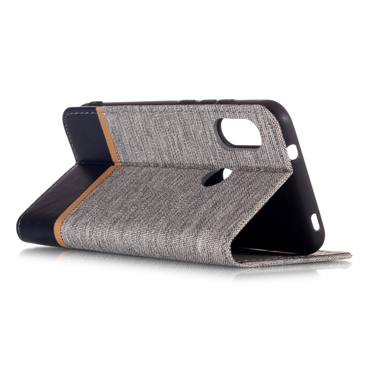 Cloth Texture Splicing PU Leather Stand Cover with Card Slots for Xiaomi Mi A2 Lite / Redmi 6 Pro - Grey-6