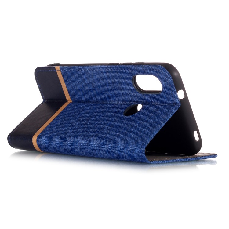Cloth Texture Splicing PU Leather Stand Shell with Card Slots for Xiaomi Mi A2 Lite / Redmi 6 Pro - Blue-5